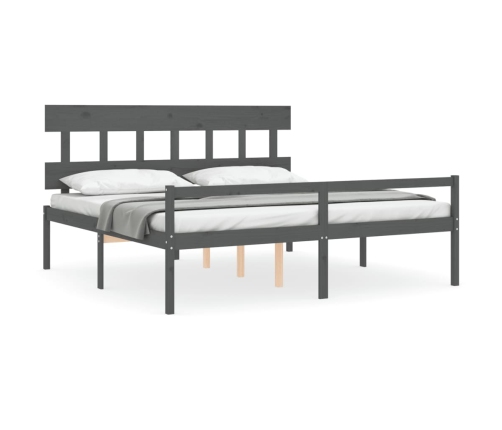 Cama personas mayores cabecero madera maciza gris 200x200 cm