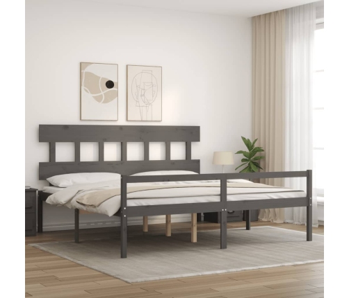 Cama personas mayores cabecero madera maciza gris 200x200 cm