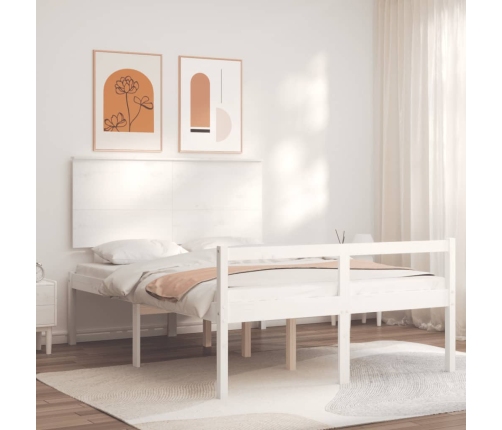 Cama para personas mayores con cabecero madera maciza blanco