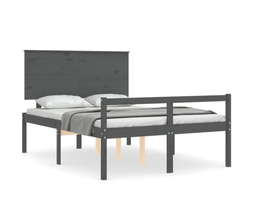 Cama personas mayores cabecero madera maciza gris 140x190 cm