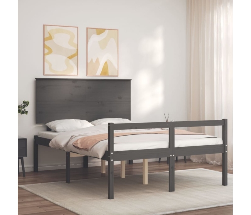 Cama personas mayores cabecero madera maciza gris 140x190 cm