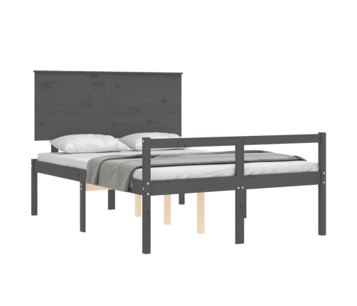 Cama personas mayores cabecero madera maciza gris 140x190 cm