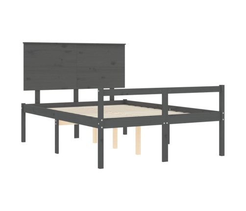 Cama personas mayores cabecero madera maciza gris 140x190 cm