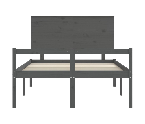 Cama personas mayores cabecero madera maciza gris 140x190 cm