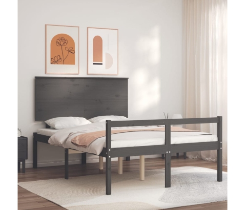 Cama personas mayores cabecero madera maciza gris 140x190 cm