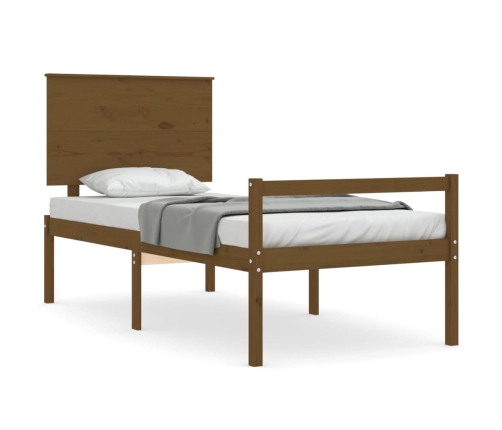 Cama personas mayores cabecero madera marrón miel 100x200 cm