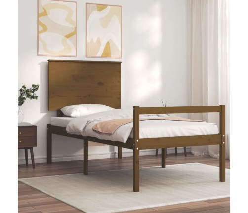 Cama personas mayores cabecero madera marrón miel 100x200 cm