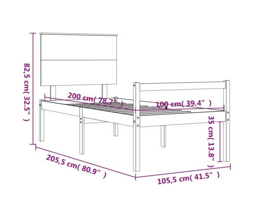 Cama personas mayores cabecero madera marrón miel 100x200 cm