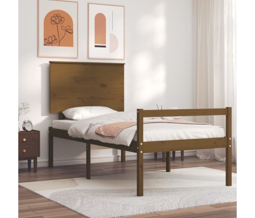 Cama personas mayores cabecero madera marrón miel 100x200 cm