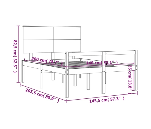 Cama para personas mayores con cabecero madera maciza 140x200cm
