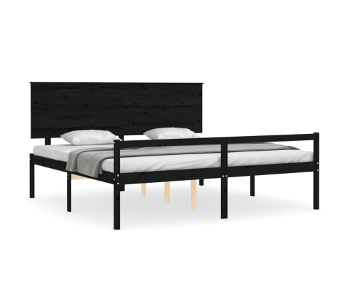 vidaXL Cama personas mayores cabecero madera maciza negro 200x200 cm