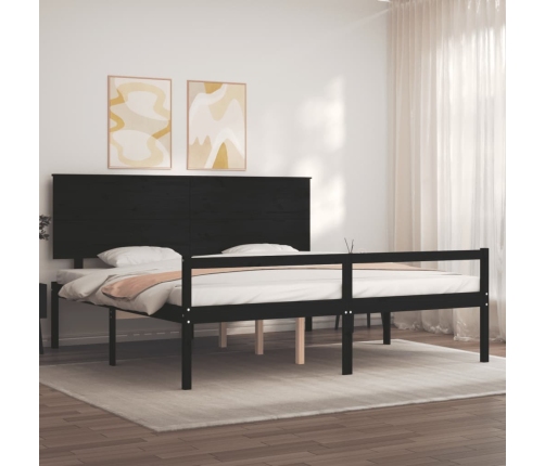 vidaXL Cama personas mayores cabecero madera maciza negro 200x200 cm