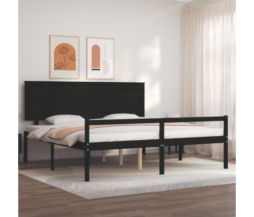 vidaXL Cama personas mayores cabecero madera maciza negro 200x200 cm