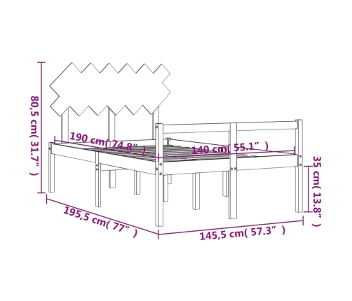 Cama para personas mayores con cabecero madera maciza 140x190cm