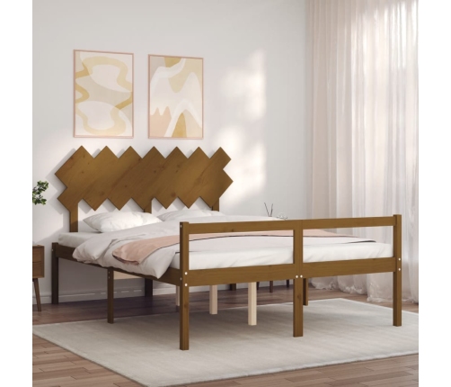 Cama personas mayores cabecero madera marrón miel 140x190 cm