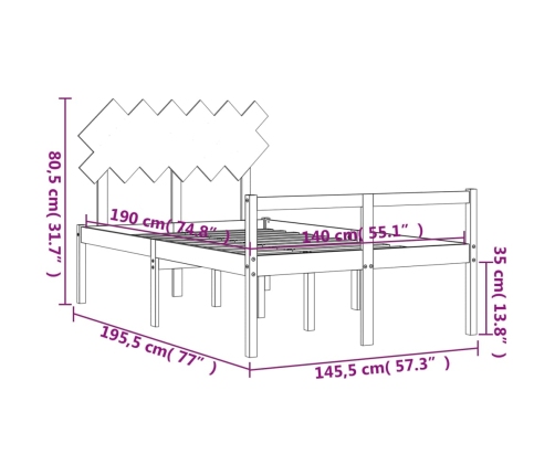 Cama personas mayores cabecero madera marrón miel 140x190 cm