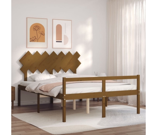 Cama personas mayores cabecero madera marrón miel 140x190 cm