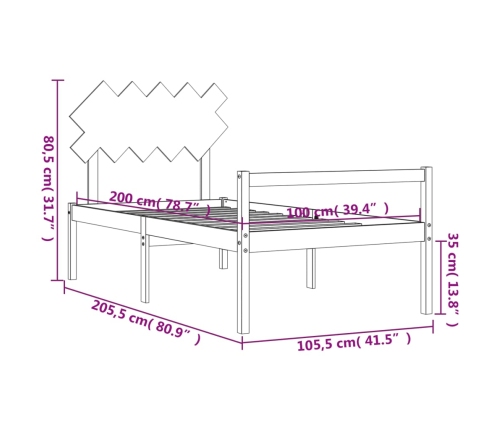 Cama para personas mayores con cabecero madera maciza 100x200cm