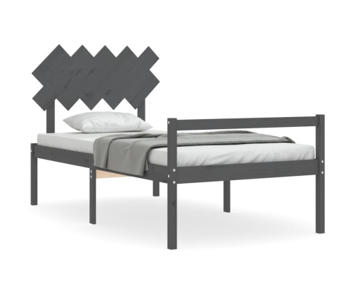 Cama personas mayores cabecero madera maciza gris 100x200 cm