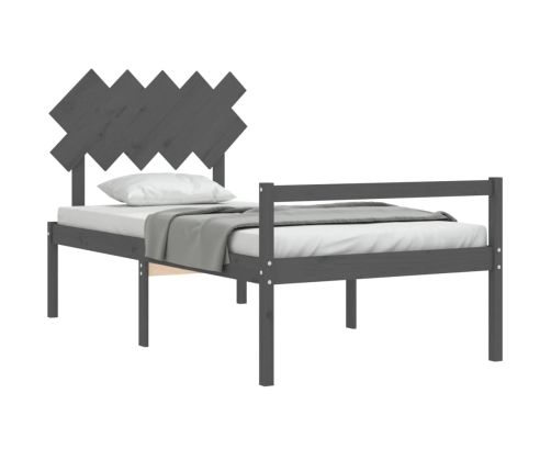 Cama personas mayores cabecero madera maciza gris 100x200 cm