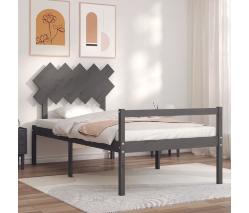 Cama personas mayores cabecero madera maciza gris 100x200 cm