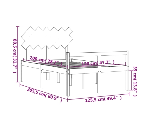 Cama personas mayores cabecero madera maciza gris 120x200 cm