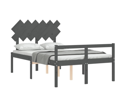 Cama personas mayores cabecero madera maciza gris 120x200 cm