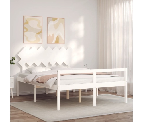 Cama personas mayores cabecero madera maciza blanco 140x200 cm