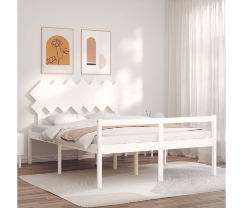Cama personas mayores cabecero madera maciza blanco 140x200 cm