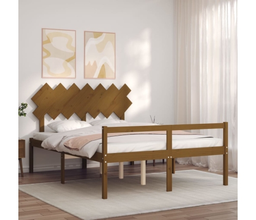 Cama personas mayores cabecero madera marrón miel 140x200 cm