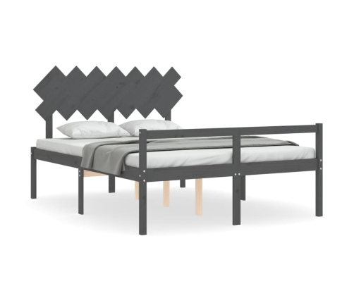 Cama de matrimonio personas mayores cabecero madera maciza gris