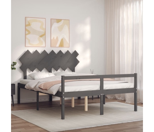 Cama de matrimonio personas mayores cabecero madera maciza gris