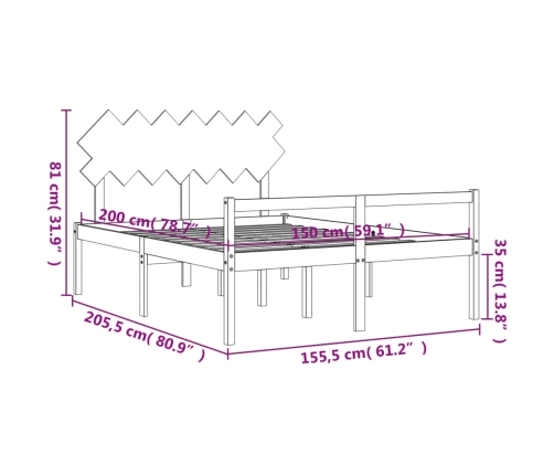 Cama de matrimonio personas mayores cabecero madera maciza gris