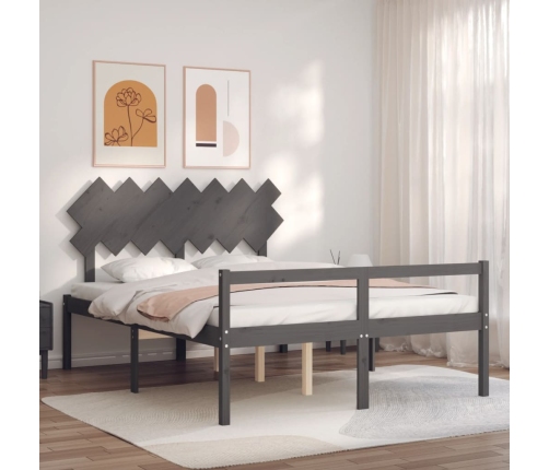 Cama de matrimonio personas mayores cabecero madera maciza gris