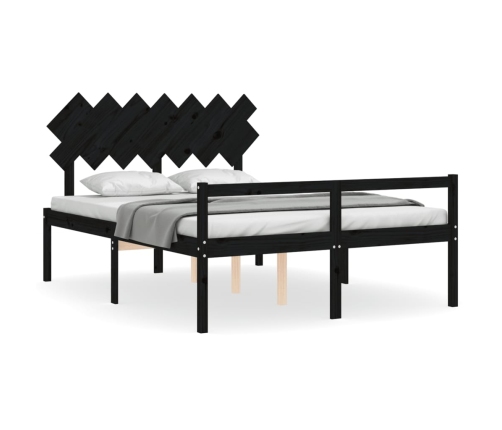 Cama personas mayores cabecero madera maciza negro 150x200 cm