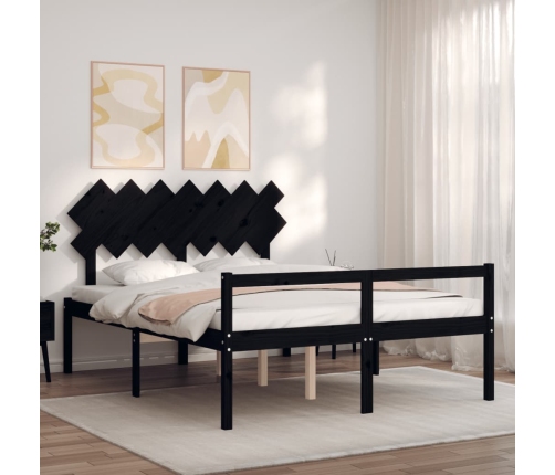 Cama personas mayores cabecero madera maciza negro 150x200 cm