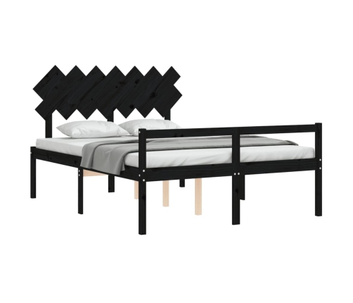 Cama personas mayores cabecero madera maciza negro 150x200 cm