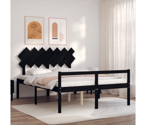 Cama personas mayores cabecero madera maciza negro 150x200 cm