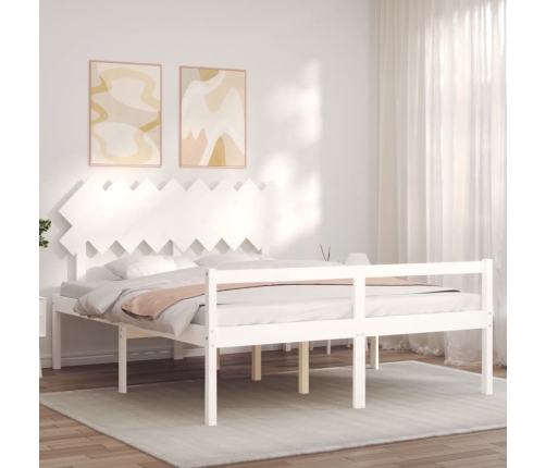 Cama personas mayores cabecero madera maciza blanco 160x200 cm