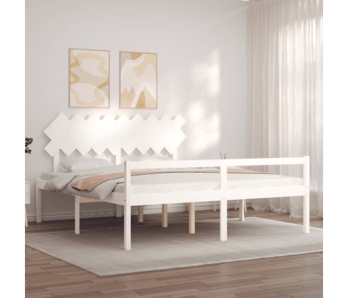 Cama matrimonio personas mayores cabecero madera maciza blanco