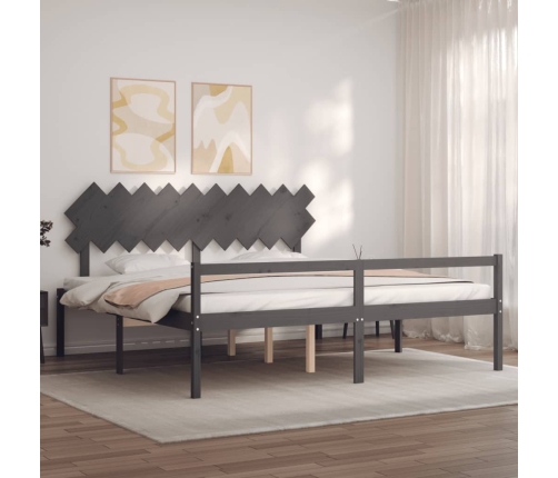 Cama personas mayores cabecero madera maciza gris 200x200 cm