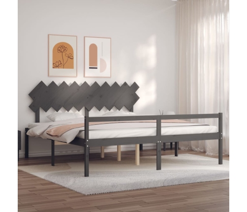 Cama personas mayores cabecero madera maciza gris 200x200 cm