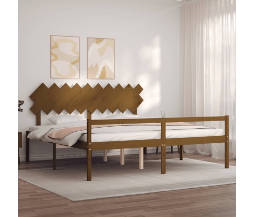 Cama personas mayores cabecero madera marrón miel 200x200 cm