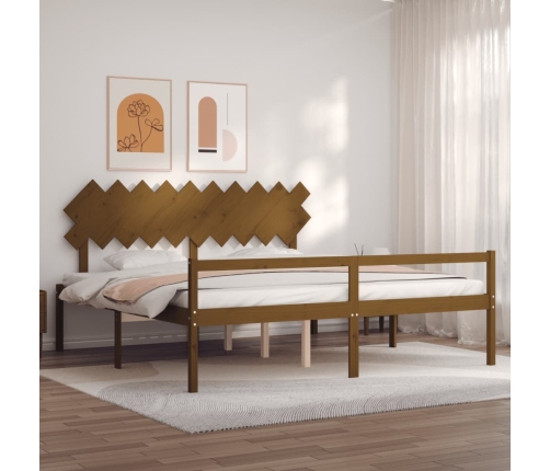 Cama personas mayores cabecero madera marrón miel 200x200 cm