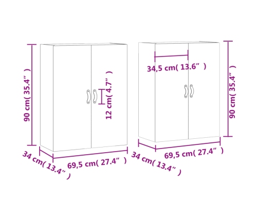 Armario de pared 2 unidades blanco brillante 69,5x34x90 cm