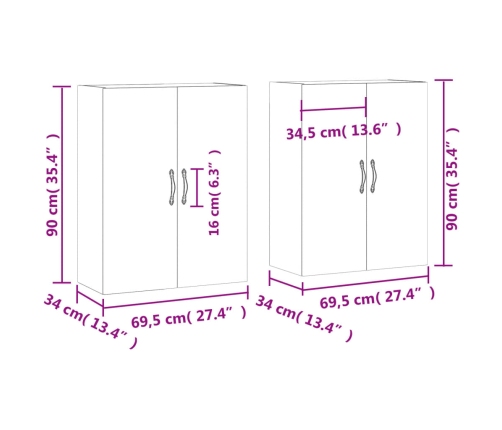 Armarios de pared 2 unidades blanco 69,5x34x90 cm