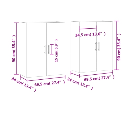 Armarios de pared 2 unidades gris Sonoma 69,5x34x90 cm