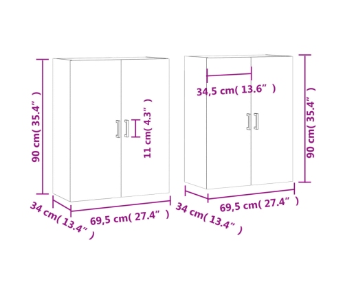 Armarios de pared 2 unidades marrón roble 69,5x34x90 cm