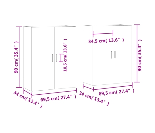 Armarios de pared 2 unidades blanco 69,5x34x90 cm