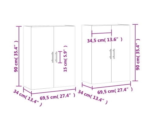 Armarios de pared 2 unidades roble ahumado 69,5x34x90 cm